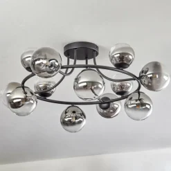 hofstein Chehalis Plafonnier, Boule lumineuse 76 cm Clair, Fumé, 12 lumières