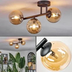 hofstein Chehalis Plafonnier, Boule lumineuse Ambre, 3 lumières