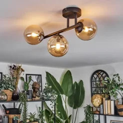 hofstein Chehalis Plafonnier, Boule lumineuse Ambre, 3 lumières