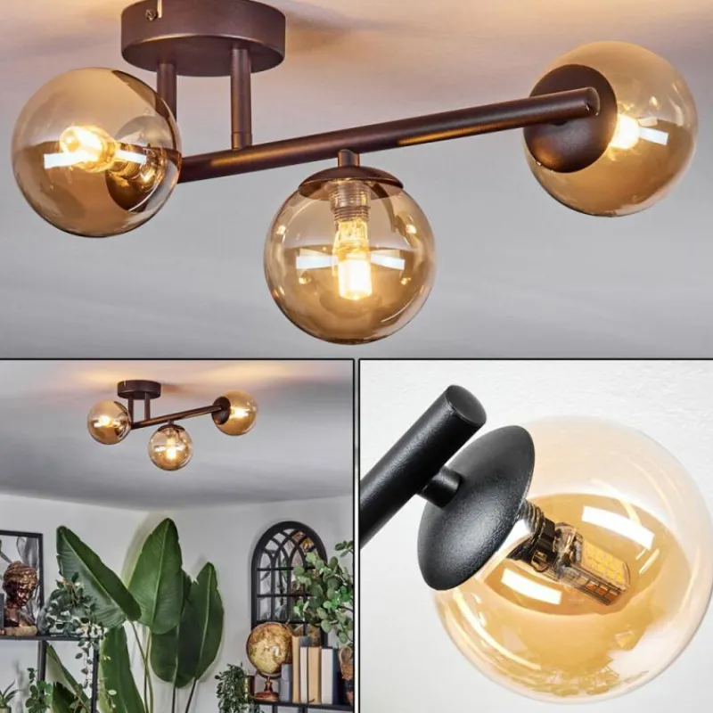 hofstein Chehalis Plafonnier, Boule lumineuse Ambre, 3 lumières