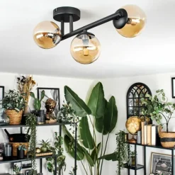 hofstein Chehalis Plafonnier, Boule lumineuse Ambre, 3 lumières