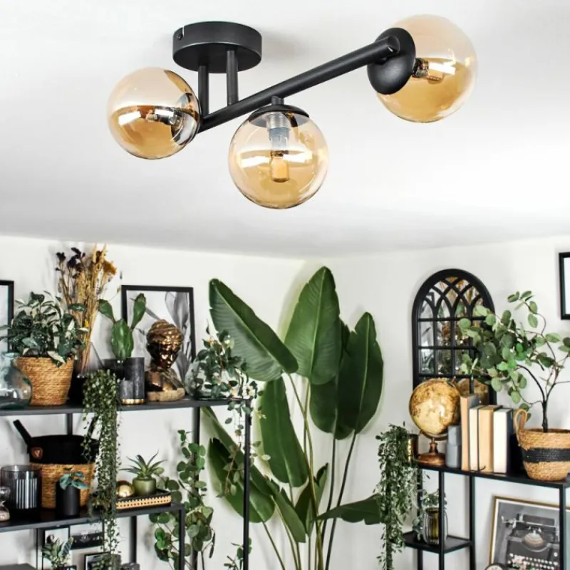 hofstein Chehalis Plafonnier, Boule lumineuse Ambre, 3 lumières