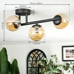 hofstein Chehalis Plafonnier, Boule lumineuse Ambre, 3 lumières