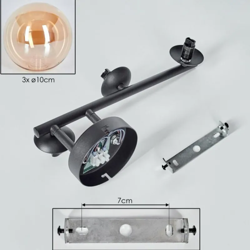 hofstein Chehalis Plafonnier, Boule lumineuse Ambre, 3 lumières