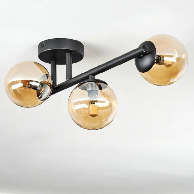 hofstein Chehalis Plafonnier, Boule lumineuse Ambre, 3 lumières