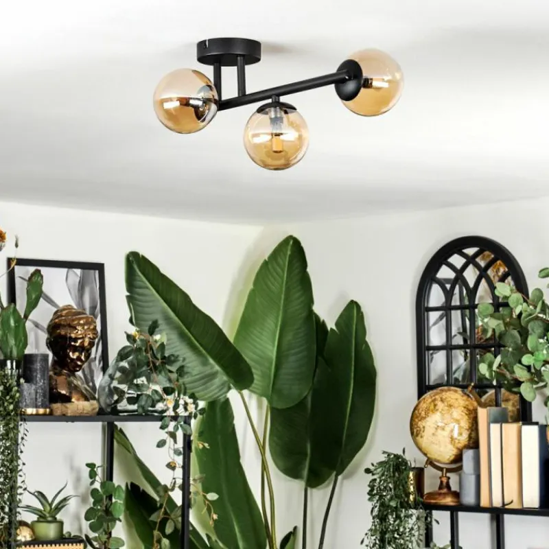 hofstein Chehalis Plafonnier, Boule lumineuse Ambre, 3 lumières