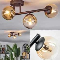 hofstein Chehalis Plafonnier, Boule lumineuse Ambre, Clair, 3 lumières
