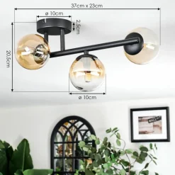 hofstein Chehalis Plafonnier, Boule lumineuse Ambre, Clair, 3 lumières