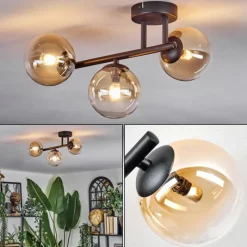 hofstein Chehalis Plafonnier, Boule lumineuse Ambre, Clair, 3 lumières
