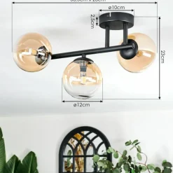 hofstein Chehalis Plafonnier, Boule lumineuse Ambre, Clair, 3 lumières