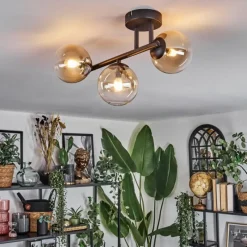 hofstein Chehalis Plafonnier, Boule lumineuse Ambre, Clair, 3 lumières