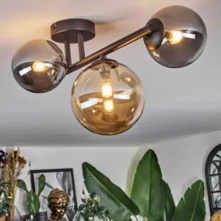 hofstein Chehalis Plafonnier, Boule lumineuse 23 cm Ambre, Fumé, 3 lumières