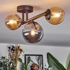hofstein Chehalis Plafonnier, Boule lumineuse 23 cm Ambre, Fumé, 3 lumières