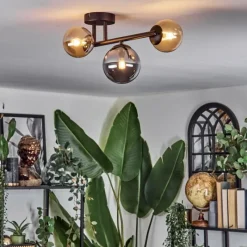 hofstein Chehalis Plafonnier, Boule lumineuse 23 cm Ambre, Fumé, 3 lumières