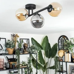 hofstein Chehalis Plafonnier, Boule lumineuse Ambre, Fumé, 3 lumières