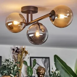 hofstein Chehalis Plafonnier, Boule lumineuse Ambre, Fumé, 3 lumières