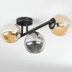 hofstein Chehalis Plafonnier, Boule lumineuse Ambre, Fumé, 3 lumières