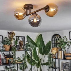 hofstein Chehalis Plafonnier, Boule lumineuse Ambre, Fumé, 3 lumières