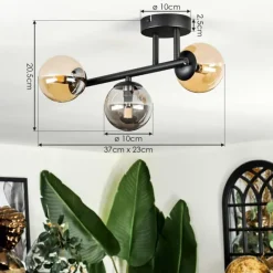 hofstein Chehalis Plafonnier, Boule lumineuse Ambre, Fumé, 3 lumières