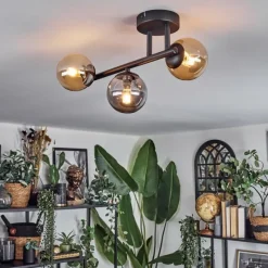 hofstein Chehalis Plafonnier, Boule lumineuse Ambre, Fumé, 3 lumières