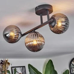 hofstein Chehalis Plafonnier, Boule lumineuse Fumé, 3 lumières
