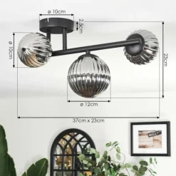 hofstein Chehalis Plafonnier, Boule lumineuse Fumé, 3 lumières