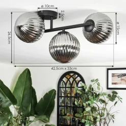 hofstein Chehalis Plafonnier, Boule lumineuse Fumé, 3 lumières