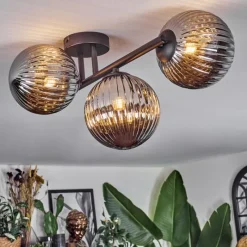 hofstein Chehalis Plafonnier, Boule lumineuse Fumé, 3 lumières