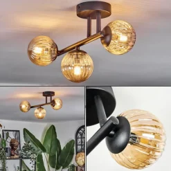 hofstein Chehalis Plafonnier, Boule lumineuse Ambre, 3 lumières