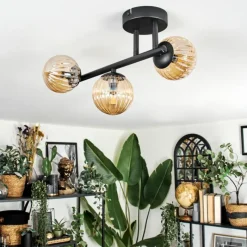 hofstein Chehalis Plafonnier, Boule lumineuse Ambre, 3 lumières