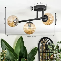 hofstein Chehalis Plafonnier, Boule lumineuse Ambre, 3 lumières