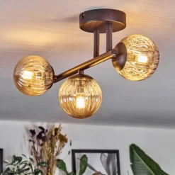 hofstein Chehalis Plafonnier, Boule lumineuse Ambre, 3 lumières