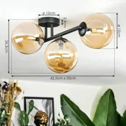 hofstein Chehalis Plafonnier, Boule lumineuse Ambre, 3 lumières