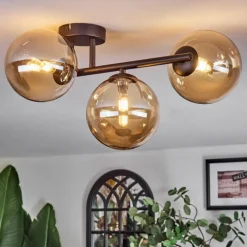 hofstein Chehalis Plafonnier, Boule lumineuse Ambre, 3 lumières