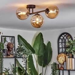 hofstein Chehalis Plafonnier, Boule lumineuse Ambre, 3 lumières