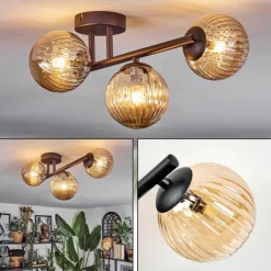hofstein Chehalis Plafonnier, Boule lumineuse Ambre, 3 lumières