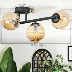 hofstein Chehalis Plafonnier, Boule lumineuse Ambre, 3 lumières