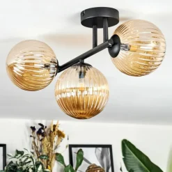 hofstein Chehalis Plafonnier, Boule lumineuse Ambre, 3 lumières