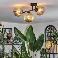 hofstein Chehalis Plafonnier, Boule lumineuse Ambre, 3 lumières