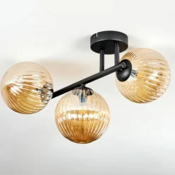 hofstein Chehalis Plafonnier, Boule lumineuse Ambre, 3 lumières