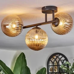hofstein Chehalis Plafonnier, Boule lumineuse Ambre, 3 lumières