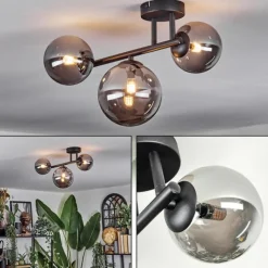 hofstein Chehalis Plafonnier, Boule lumineuse Fumé, 3 lumières