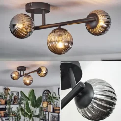 hofstein Chehalis Plafonnier, Boule lumineuse Fumé, 3 lumières