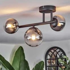 hofstein Chehalis Plafonnier, Boule lumineuse Clair, Fumé, 3 lumières