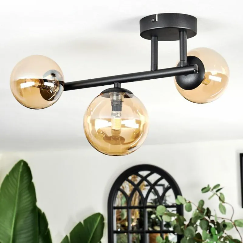 hofstein Chehalis Plafonnier, Boule lumineuse Ambre, 3 lumières