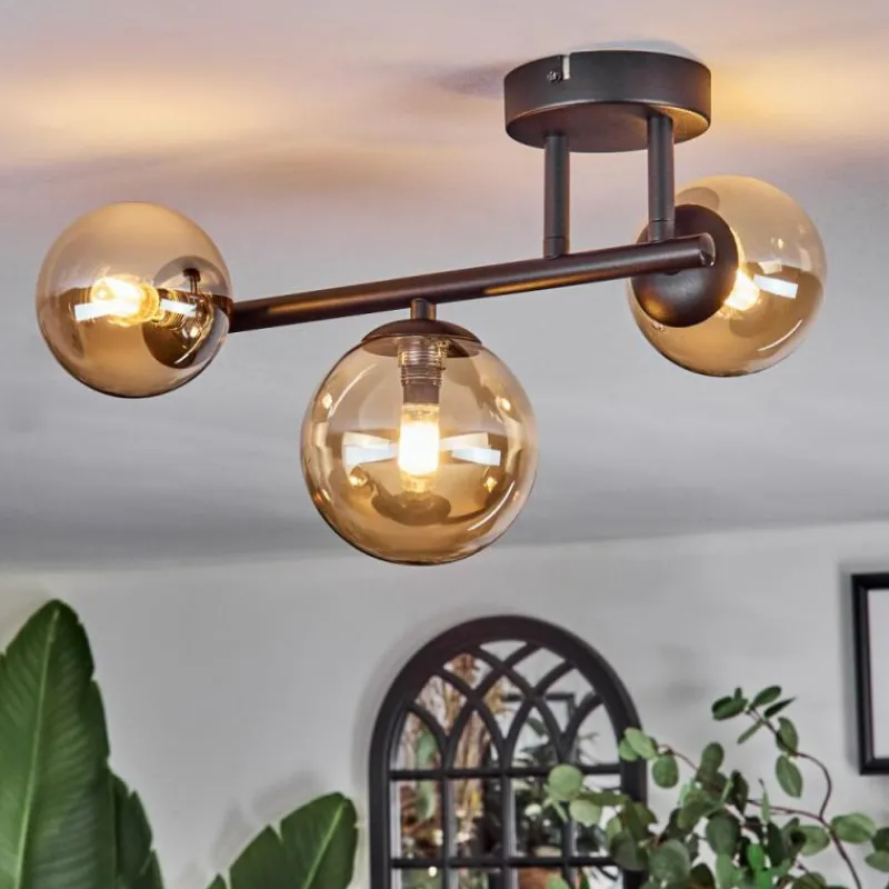 hofstein Chehalis Plafonnier, Boule lumineuse Ambre, 3 lumières