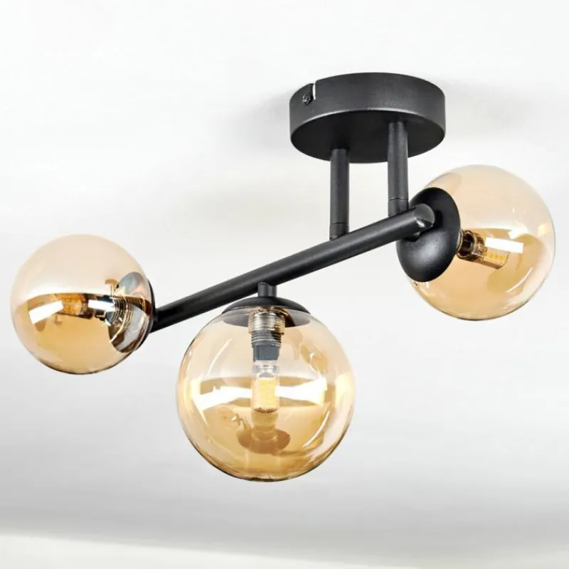 hofstein Chehalis Plafonnier, Boule lumineuse Ambre, 3 lumières