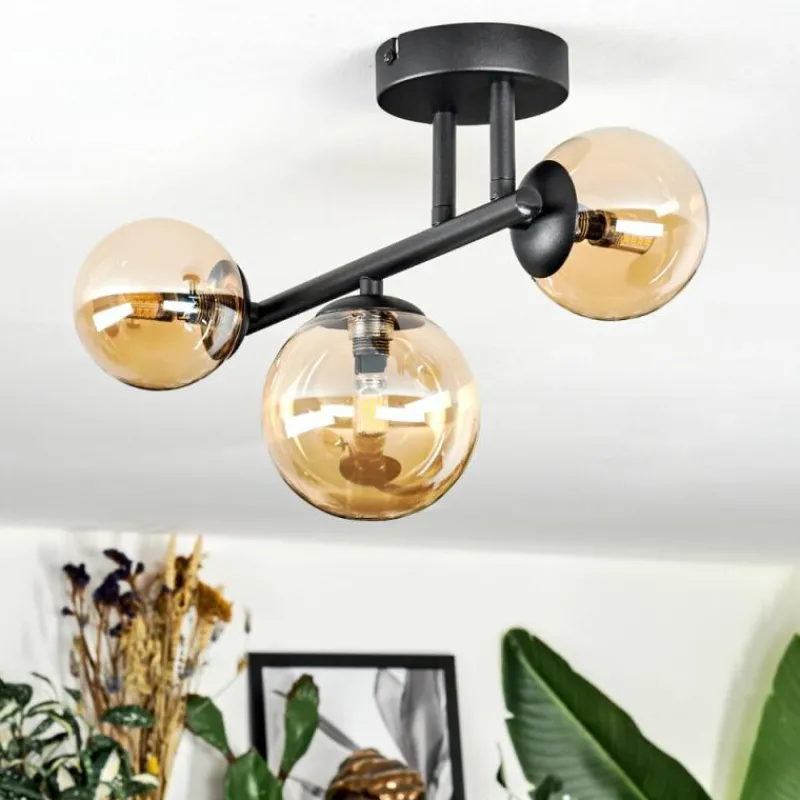 hofstein Chehalis Plafonnier, Boule lumineuse Ambre, 3 lumières