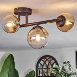 hofstein Chehalis Plafonnier, Boule lumineuse Ambre, Clair, 3 lumières