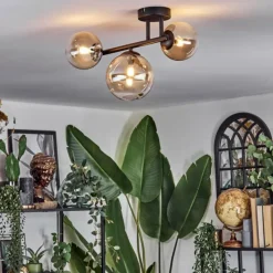 hofstein Chehalis Plafonnier, Boule lumineuse Ambre, Clair, 3 lumières